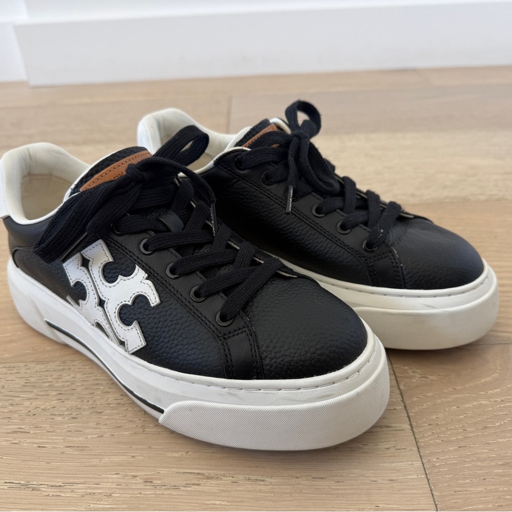 Tory Burch Black and White Leather Platform Sneakers size 7.5